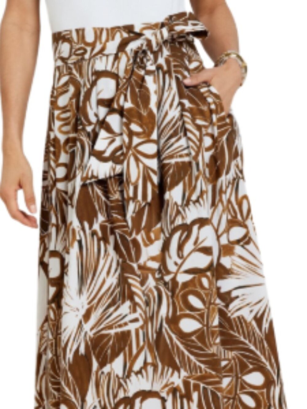 Talbots Brown and White Floral Tie-Waist A-Line Skirt